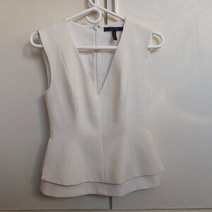 BCBGMAXAZRIA V-Neck Peplum Dressy Sleeveless Tank Top, White BCBG XXS